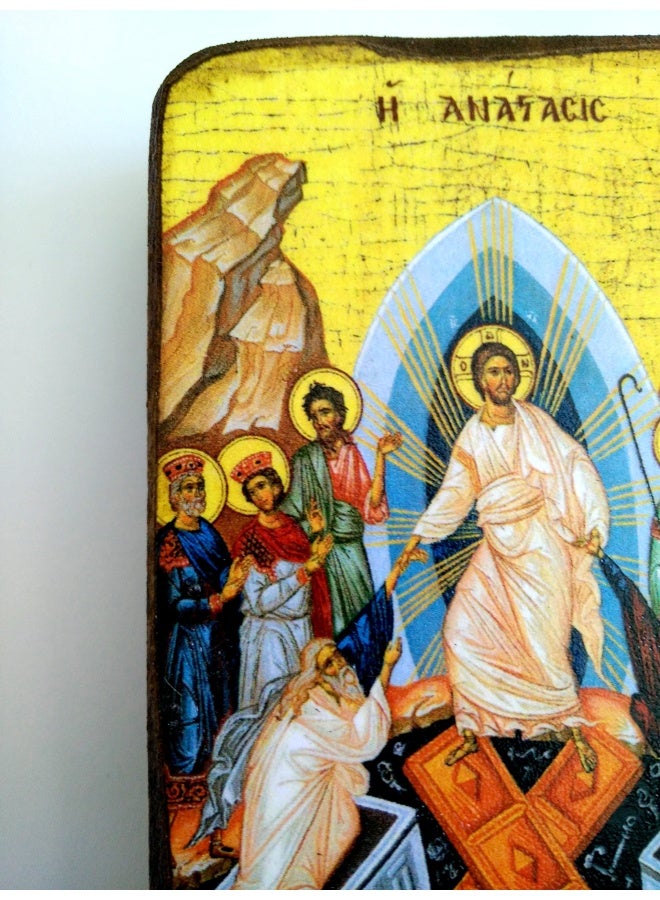 Iconsgr Wooden Greek Christian Orthodox Wood Icon of the Resurrection / A0 - Image 4
