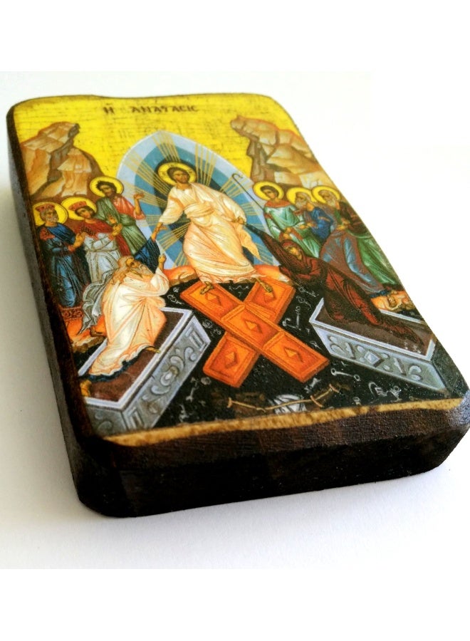 Iconsgr Wooden Greek Christian Orthodox Wood Icon of the Resurrection / A0 - Image 3