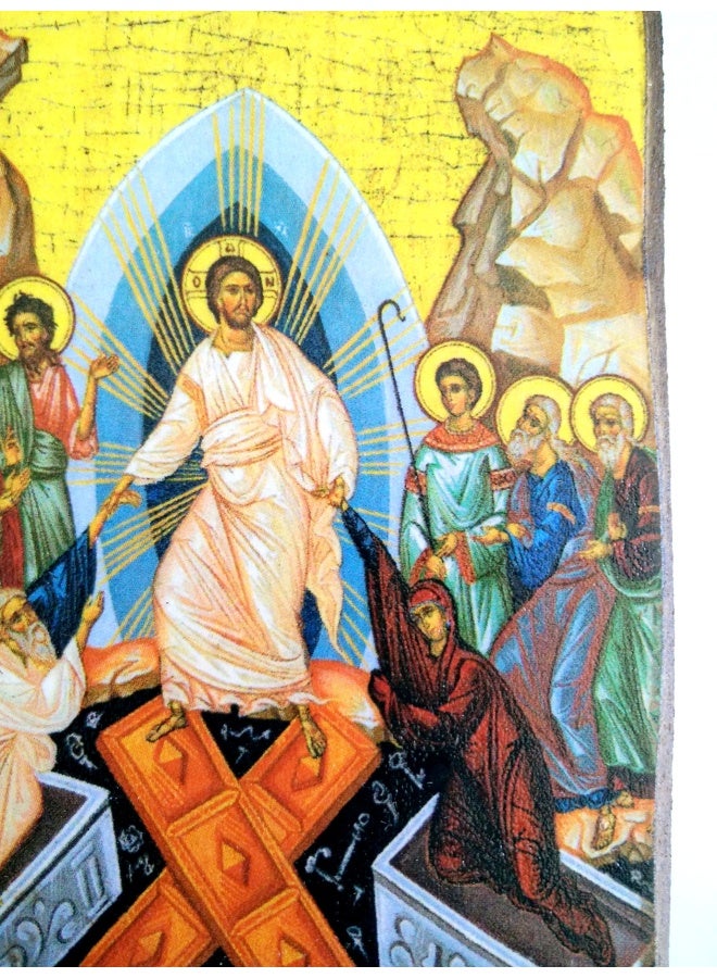 Iconsgr Wooden Greek Christian Orthodox Wood Icon of the Resurrection / A0 - Image 5