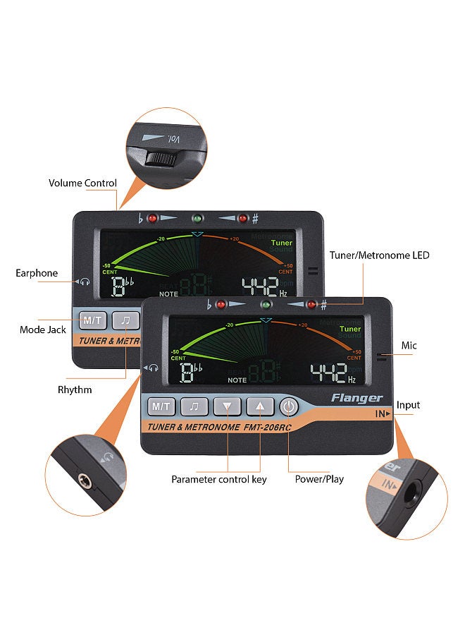 Flanger Guitar Tuner for Chromatic Guitar Bass Violin Ukulele Color LCD Display Screen Portable Guitar Tuner with 6.35mm Plug Pickup Clip Professional 3-in-1 Tuner Metronome Sound - Image 3