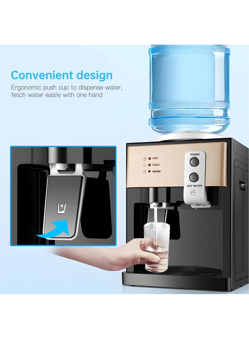 والالا موزع مياه كهربائي، مبرد مياه بتحميل علوي بسعة 4.5-18.9 لتر، 3 إعدادات لدرجة الحرارة، موزع مياه بارد وساخن بدرجة حرارة الغرفة، خزان داخلي من الفولاذ المقاوم للصدأ مقاوم للبكتيريا، 575 وات، مناسب للمنزل والمكتب والسكن الجامعي، ذهبي - Image 5