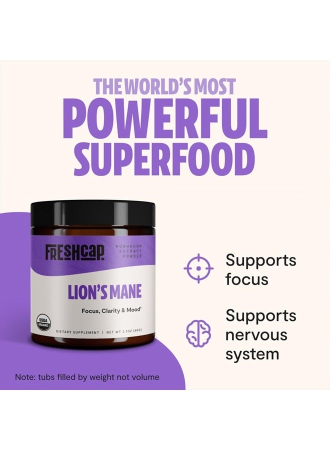 FreshCap Mushrooms FreshCap Lions Mane Supplement Powder 14,000mg - Lions Mane Mushroom, Lions Mane Extract, Lion's Mane Mushroom, Mushroom Supplement for Focus & Memory, Organic Lions Mane Powder (60 Servings) - Image 2