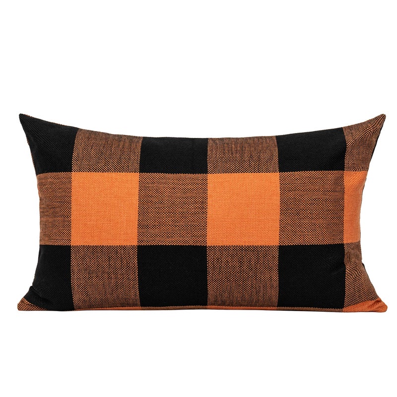 VAKADO 12x20 Inch Set of 2 Buffalo Plaids Decorative Throw Pillow Cases Farmhouse Fall Retro Checkers Lumbar Rectangle Cushion Covers Home Decor for Sofa Couch  Orange and Black - Image 2