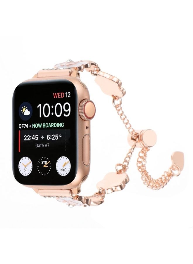 Generic - Replacement Strap For Apple Watch Series 7 45mm Camellia Metal Chain Bracelet Watch Band White Rose Gold - Image 1