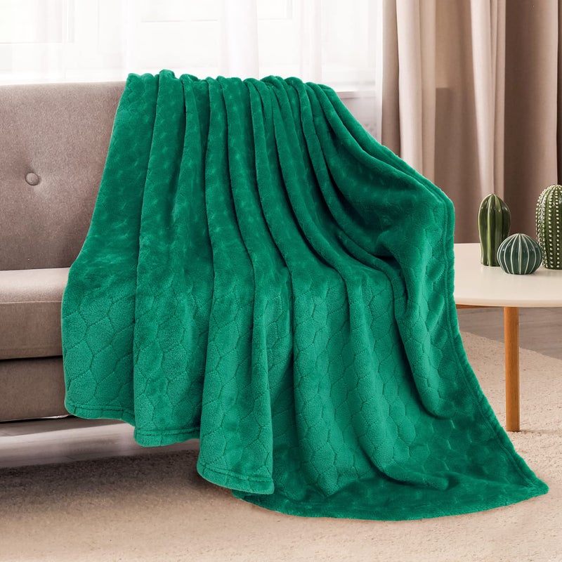 TOONOW Fleece Blanket Super Soft Cozy Throw Blanket 50" x 60", Lightweight Fuzzy Comfy Textured Flannel Blanket Warm Plush Throw Blankets for Couch, Sofa, Bed, Emerald - Image 2