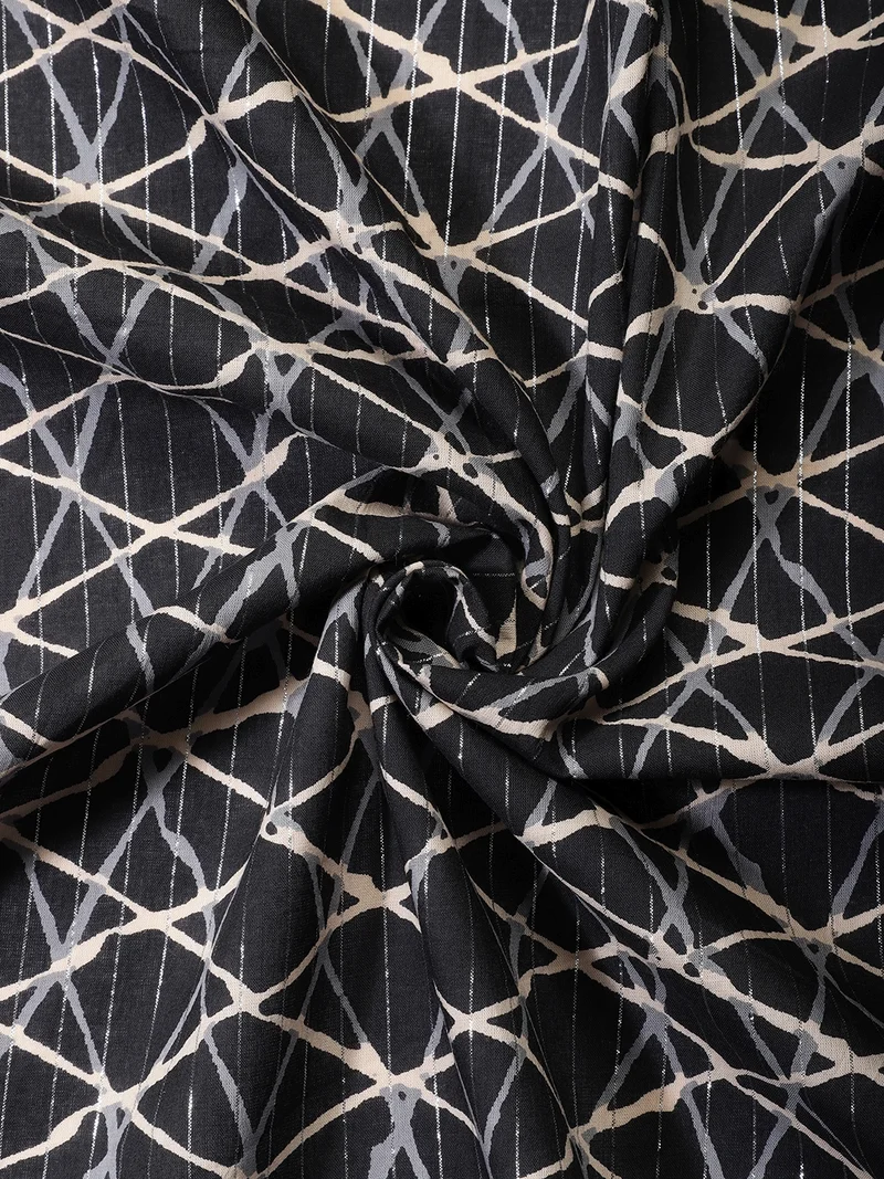 AKS  Abstract Black Fabric With Metallic Stripes  | Best Price UAE