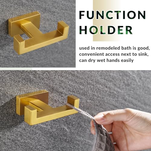 APLusee Double Robe Towel Hook Brushed Gold, 304 Stainless Steel Bathroom Hand Towel Holder, Clothes Wall Hanger for Toilet Kitchen Cabinet - Image 3