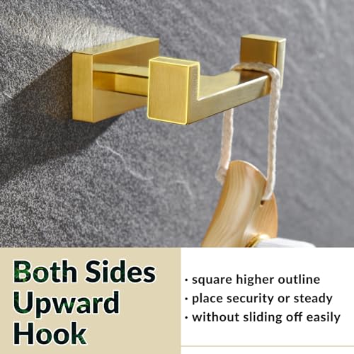 APLusee Double Robe Towel Hook Brushed Gold, 304 Stainless Steel Bathroom Hand Towel Holder, Clothes Wall Hanger for Toilet Kitchen Cabinet - Image 4