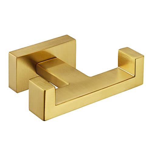APLusee Double Robe Towel Hook Brushed Gold, 304 Stainless Steel Bathroom Hand Towel Holder, Clothes Wall Hanger for Toilet Kitchen Cabinet - Image 1