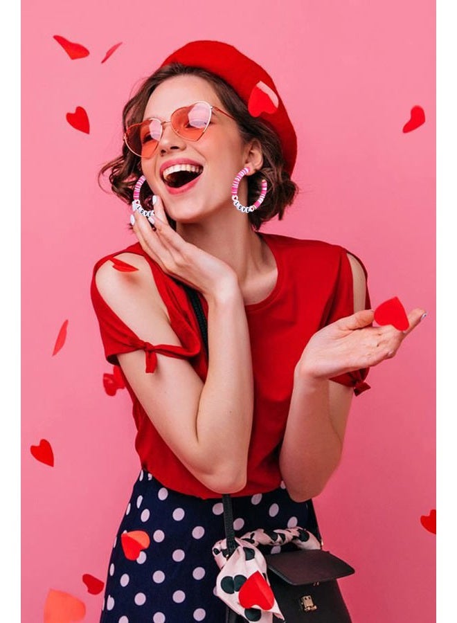 ARATLENCH Valentines Day Earrings for Women 6/9 Pairs Valentine Heart Earrings Set Red XO XO LOVE Tassel Long Dangling Earrings Handmade Pink Heishi Beaded Hoop Stud Earrings Glitter Rhinestone Pearl Studs - Image 5