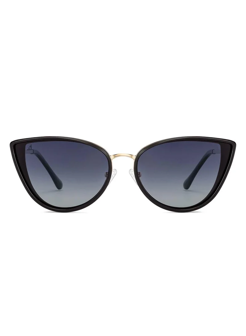 VINCENT CHASE Vincent Chase By Lenskart | Gold Black Grey Full Rim Cat Eye Branded Latest and Stylish Sunglasses | Polarized and 100% UV Protected | Men & Women | Large | VC S11759