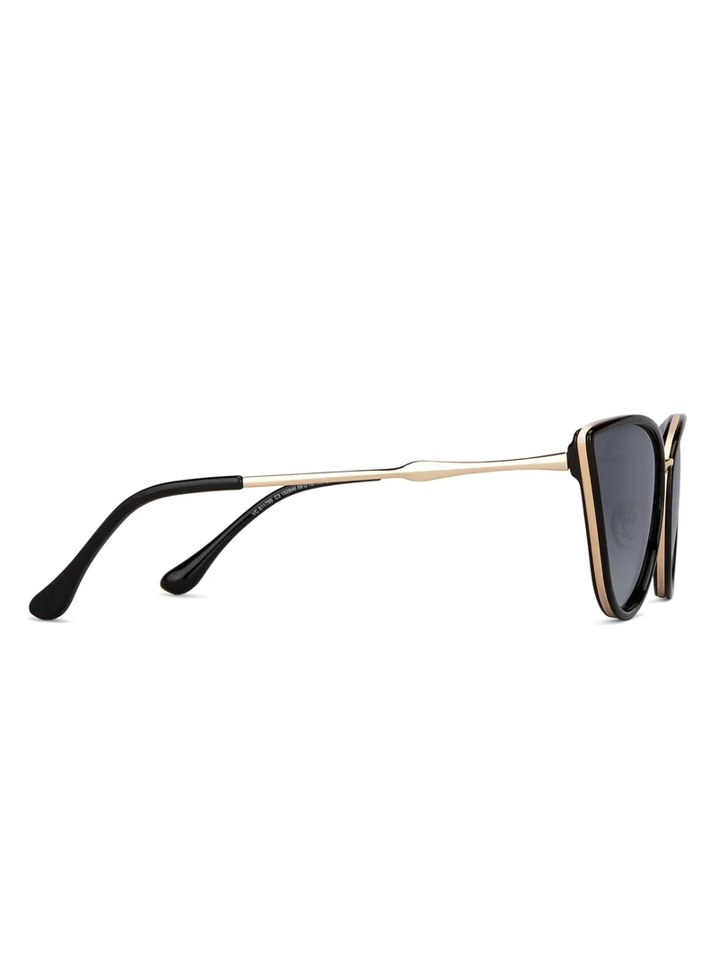 VINCENT CHASE Vincent Chase By Lenskart | Gold Black Grey Full Rim Cat Eye Branded Latest and Stylish Sunglasses | Polarized and 100% UV Protected | Men & Women | Large | VC S11759