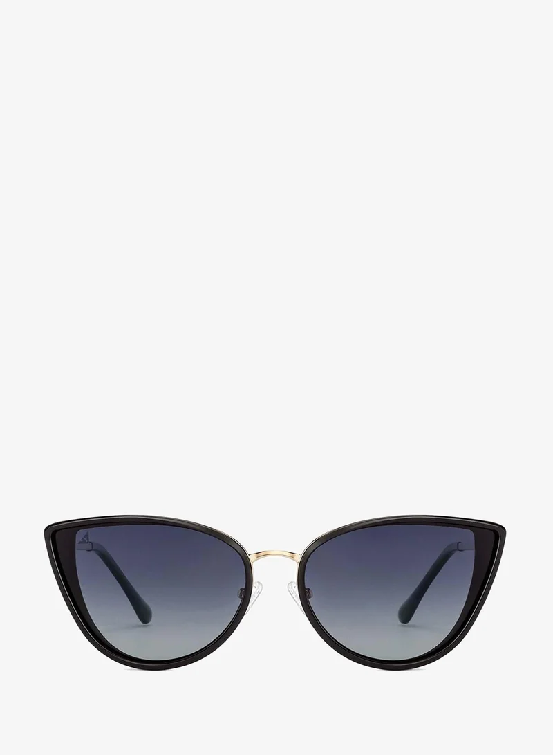 VINCENT CHASE Vincent Chase By Lenskart | Gold Black Grey Full Rim Cat Eye Branded Latest and Stylish Sunglasses | Polarized and 100% UV Protected | Men & Women | Large | VC S11759