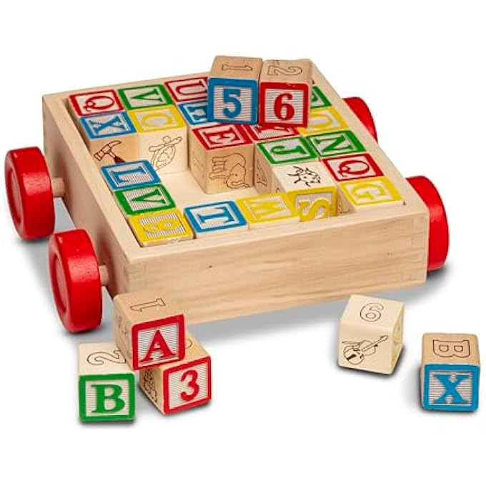 CLASSIC ABC WOODEN BLOCK CART EDUCATIONAL TOY WITH 30 1-INCH SOLID WOOD BLOCKS, MULTICOLOR - Image 5