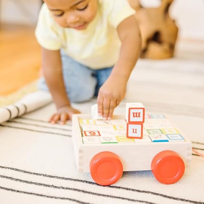 CLASSIC ABC WOODEN BLOCK CART EDUCATIONAL TOY WITH 30 1-INCH SOLID WOOD BLOCKS, MULTICOLOR - Image 3