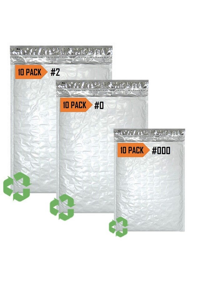 Sales4Less Poly Bubble Mailers 2 8.5X12 10 Pack 0 6X10 10 Pack 000 4X8 10 Pack Padded Envelope Mailer Waterproof Variety Pack White - Image 1