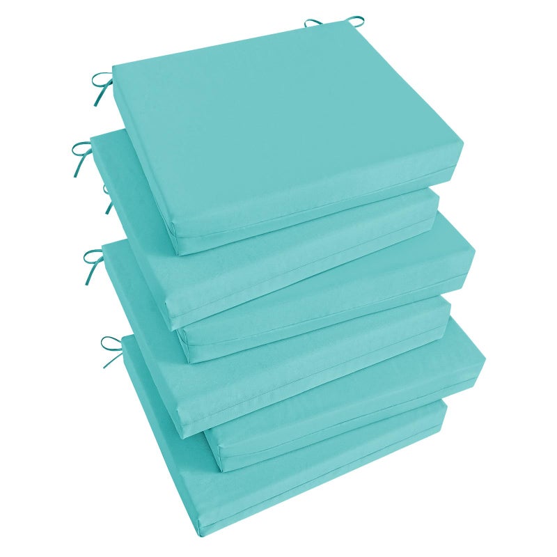 Basic Beyond Outdoor Chair Cushions Set of 6 Square Corner Outdoor Cushions for Patio Furniture Water Resistant Patio Chair Cushions with 2 Ties 185x16x3 Teal - Image 2