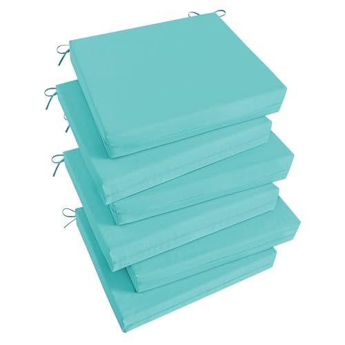 Basic Beyond Outdoor Chair Cushions Set of 6 Square Corner Outdoor Cushions for Patio Furniture Water Resistant Patio Chair Cushions with 2 Ties 185x16x3 Teal - Image 1