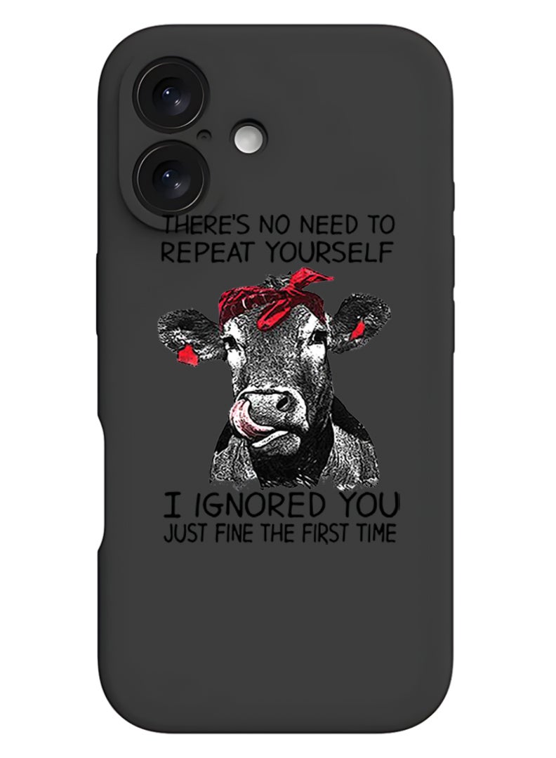 Theodor iPhone 16 Plus Black Protective Slim Fit Case Liquid Silicone Cover with Full Body Protection Anti-Scratch Shockproof Case For iPhone - there is no ned to repeat yourself - Image 1