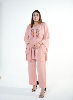 Generic Printkari City Coords Set Peachy-Pink Chiffon Georgette with Handwork and Bell Sleeves  - Image 2