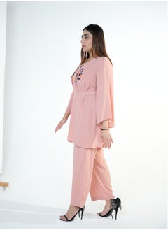 Generic Printkari City Coords Set Peachy-Pink Chiffon Georgette with Handwork and Bell Sleeves  - Image 4