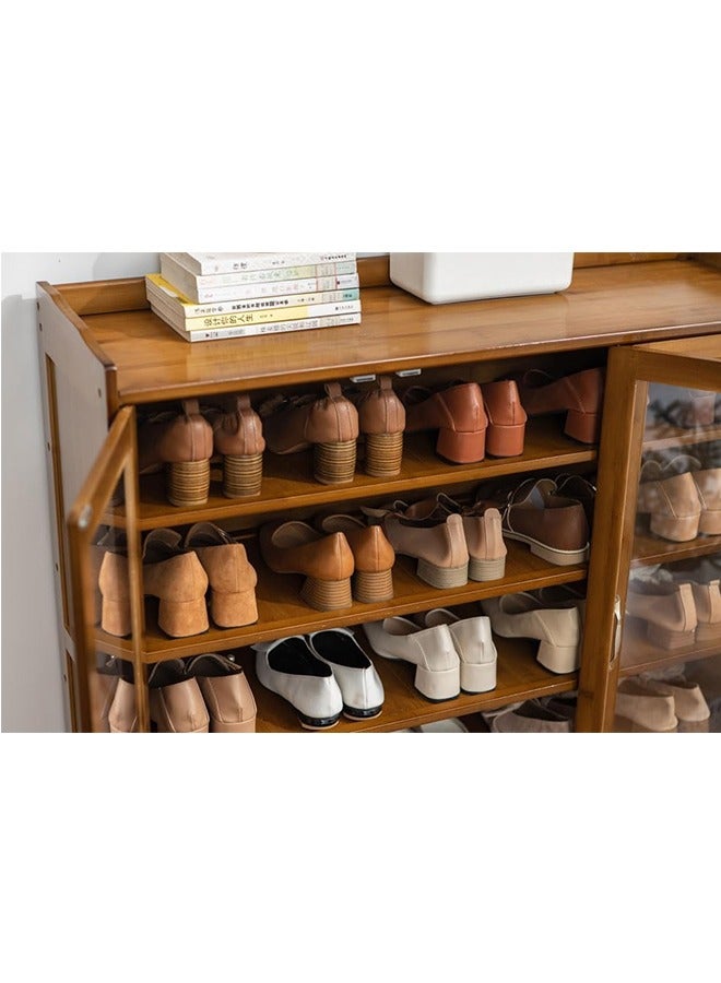 JCB CHIC Shoe Cabinet, Bamboo Wood Storage Cabient with Clear Doors for Shoes, Books, Decor items or Collectibles Display and Storage, Vintage Sideboard Cabinet for Entryway Hallway Bedroom Living Room (Brown) - Image 3