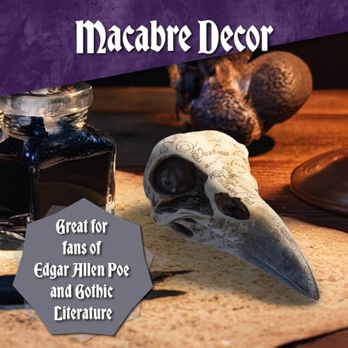 Nemesis Now Edgar's Raven Skull Figurine, Gothic Decor, Hand-Painted Resin, Edgar Allan Poe Themed Ornament with Engraved Poem, 21cm - Image 5
