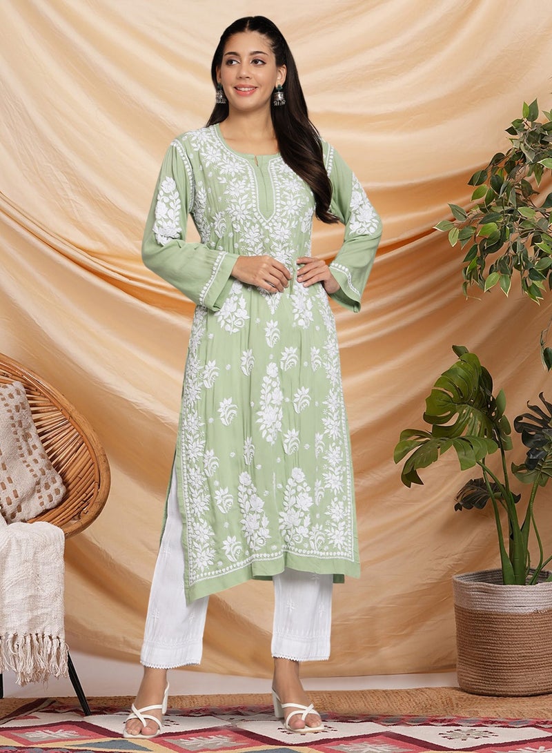 Alaya Hand Embroidered Chikankari Modal Straight Kurta-AL3682  - Image 1