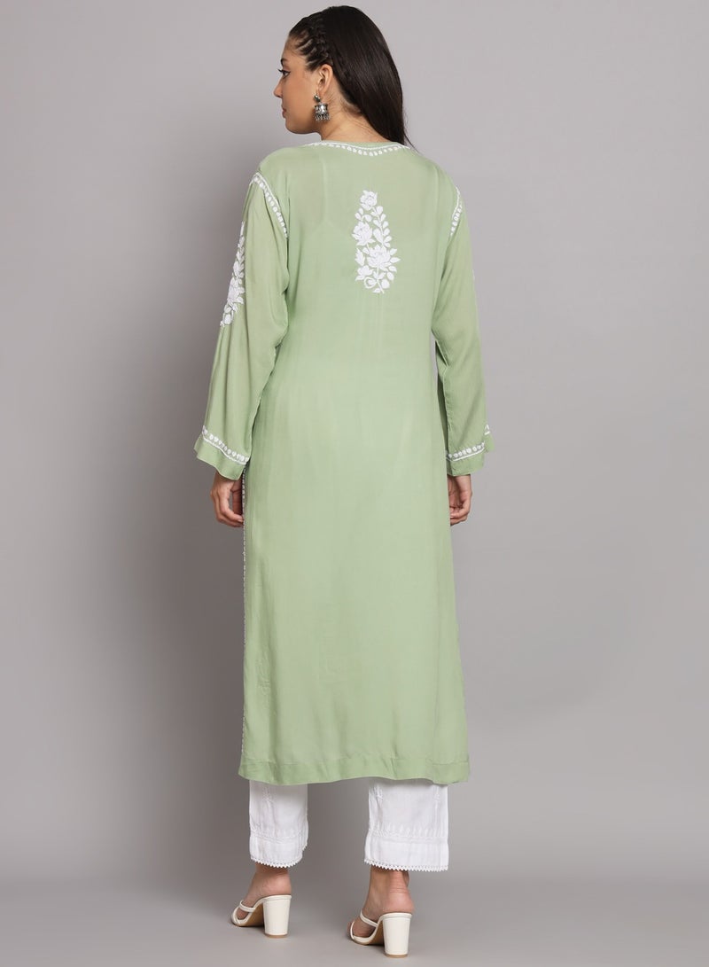 Alaya Hand Embroidered Chikankari Modal Straight Kurta-AL3682  - Image 2