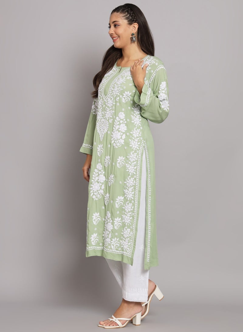 Alaya Hand Embroidered Chikankari Modal Straight Kurta-AL3682  - Image 4