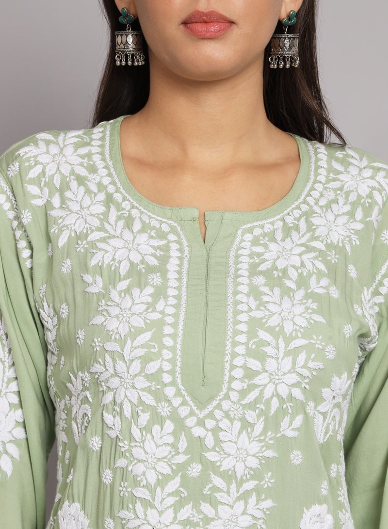 Alaya Hand Embroidered Chikankari Modal Straight Kurta-AL3682  - Image 5
