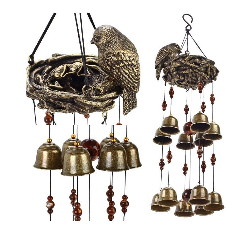 Resin Bird's Nest wind chimes ornaments cross-border exclusive brass bell wind chimes outdoor garden bird pendant - Image 4