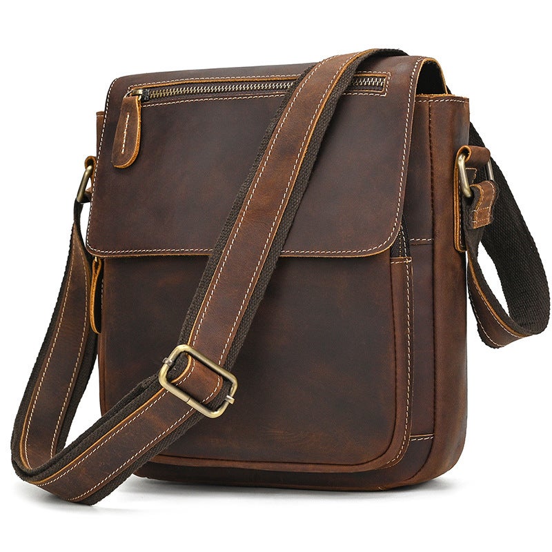 Men'S Genuine Leather Shoulder Bag, Crazy Horse Leather Crossbody Bag, Top Layer Cowhide Flap Shoulder Bag, Ipad Bag, Exclusively For Sales - Image 1