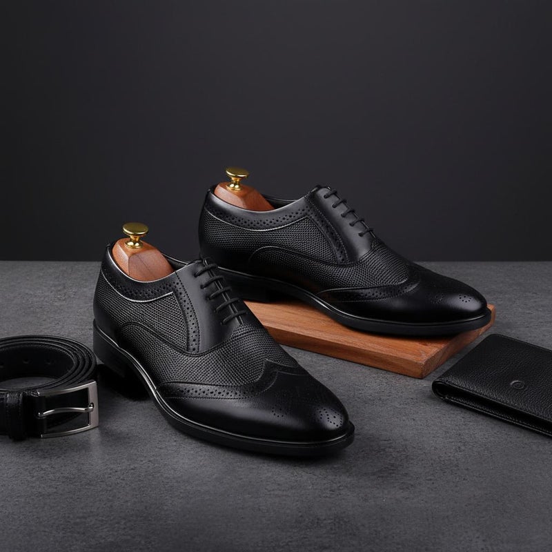 VON HUETTE أحذية بروغ سوداء فاخرة للرجال - Image 1