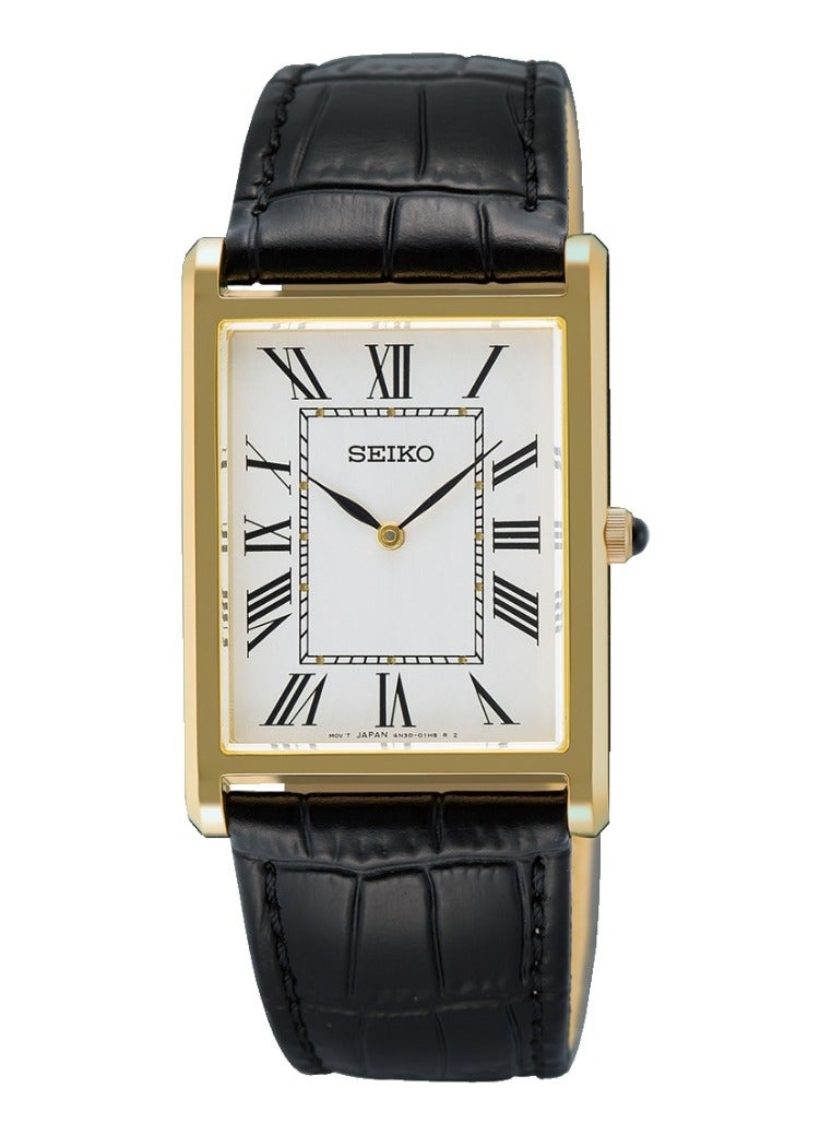 Seiko Tank SWR104P1 Classic Quartz - Gold-Tone Rectangular Stainless Steel Case, Sapphire Crystal, Black Leather Strap Men's Watch - Image 1
