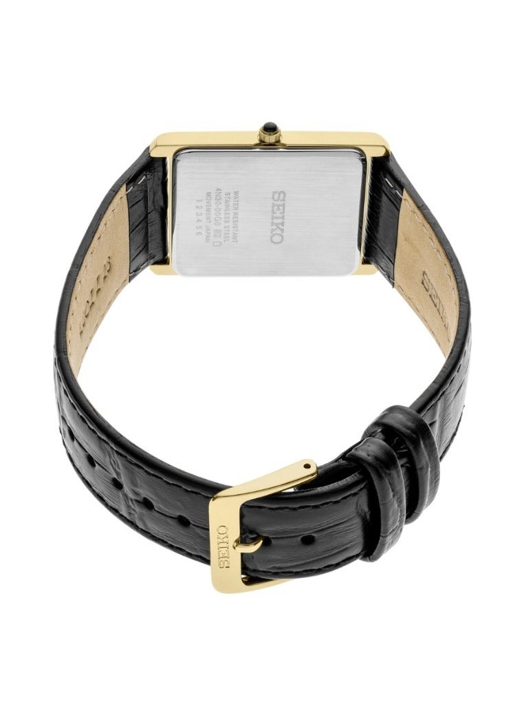 Seiko Tank SWR104P1 Classic Quartz - Gold-Tone Rectangular Stainless Steel Case, Sapphire Crystal, Black Leather Strap Men's Watch - Image 3