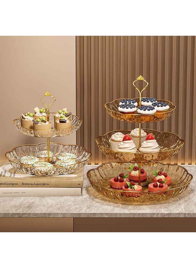 Arabest 3-Tiered dessert /cake Stand, Clear Dessert Tower Holder Display / Tray stand for Wedding, Party, Baby Shower, 3 Tier Round, Transparent, Metal Strut, gold trim - Image 3