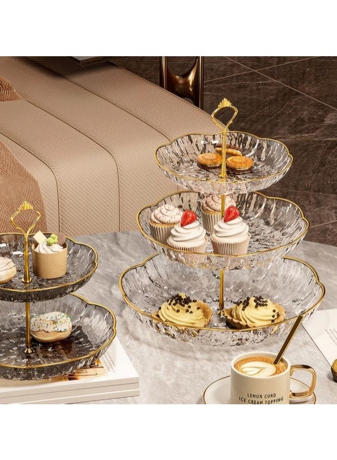 Arabest 3-Tiered dessert /cake Stand, Clear Dessert Tower Holder Display / Tray stand for Wedding, Party, Baby Shower, 3 Tier Round, Transparent, Metal Strut, gold trim - Image 1