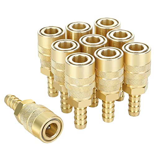 JOROY Air Coupler with 3/8 Hose Barb, Industrial M-Type, 1/4 Inch Body Size, Brass Material, 10 Pieces Air Compressor Hose Fittings - Image 1
