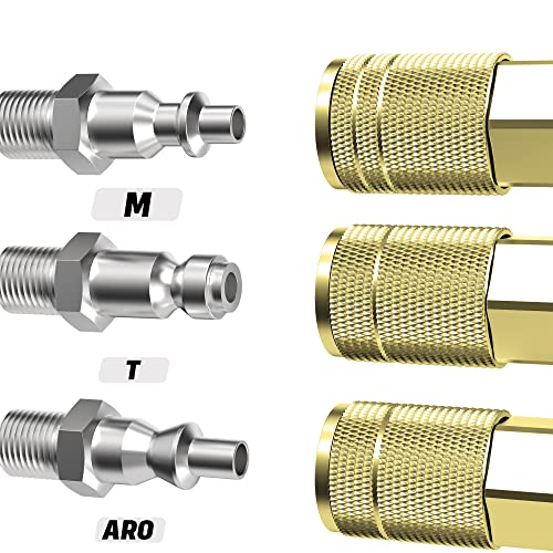 JOROY Air Coupler with 3/8 Hose Barb, Industrial M-Type, 1/4 Inch Body Size, Brass Material, 10 Pieces Air Compressor Hose Fittings - Image 3