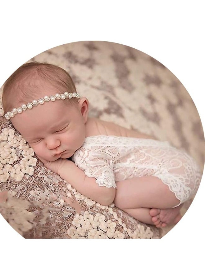 Vedory Fashion Cute Newborn Baby Girls Photography Props Headdress Lace Outfits Photo Shoot Props Outfits(Lace Romper+Headband) - Image 1