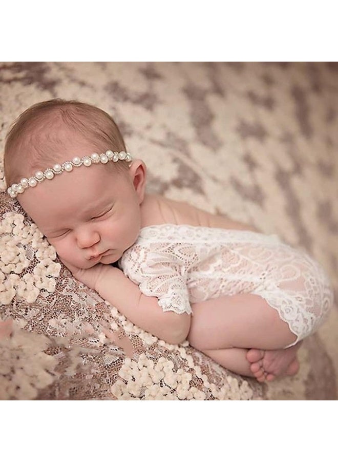 Vedory Fashion Cute Newborn Baby Girls Photography Props Headdress Lace Outfits Photo Shoot Props Outfits(Lace Romper+Headband) - Image 4