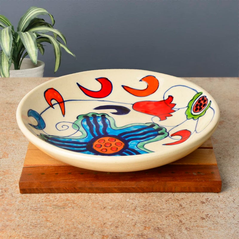 StyleMyWay StyleMyWay Hand Painted Chic and Sleek Ceramic Shallow Serving Bowl (8.5 icnhes , Multicolor) | Salad Bowl | Pasta Serving Bowl | Snack Bowl - Image 2