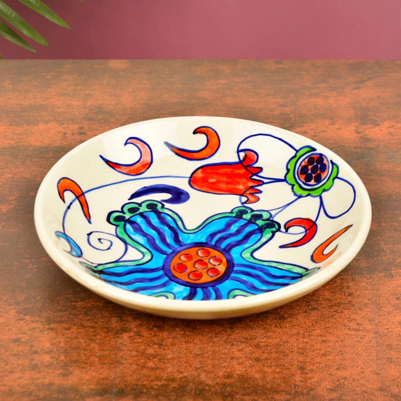 StyleMyWay StyleMyWay Hand Painted Chic and Sleek Ceramic Shallow Serving Bowl (8.5 icnhes , Multicolor) | Salad Bowl | Pasta Serving Bowl | Snack Bowl - Image 1