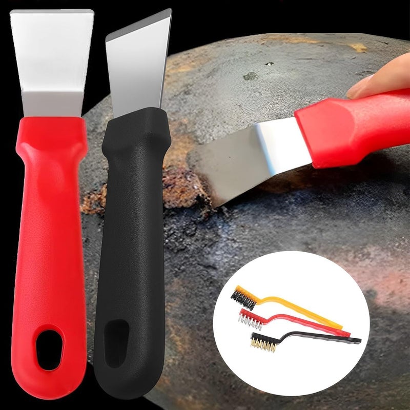 6-in-1 Heavy Duty Cleaning Kit | Rust & Grease Remover with 2 Non-Scratch Scrapers + 3 Wire Brushes + Large Brass Brush | Perfect for Ovens, Grills & Metal Surfaces - Image 2