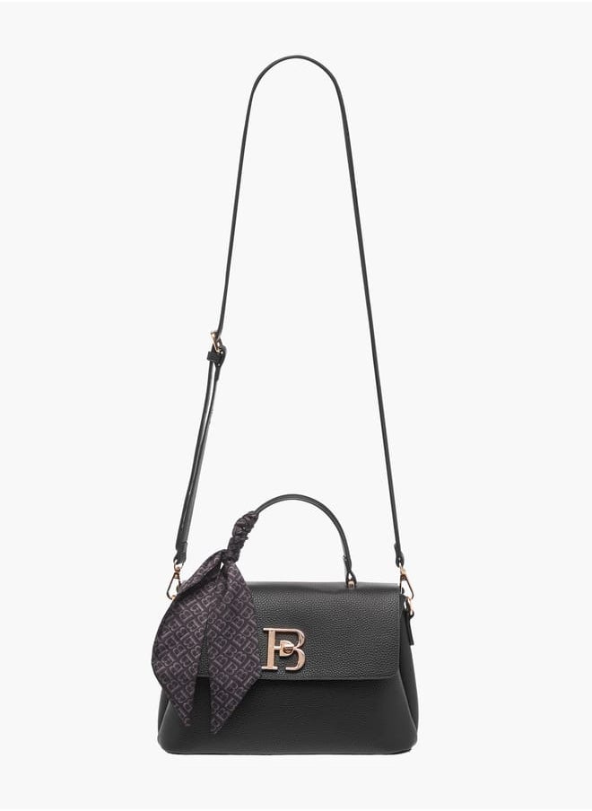Flora Bella By Shoexpress Womens Textured Satchel Bag With Twist Lock Closure And Scarf Detail  - Image 3