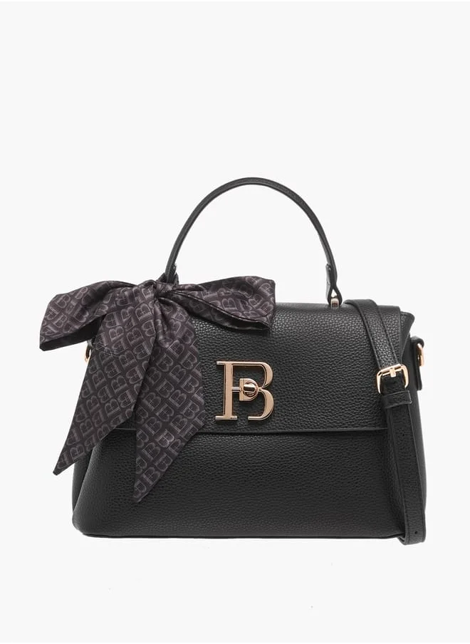 Flora Bella By Shoexpress Womens Textured Satchel Bag With Twist Lock Closure And Scarf Detail