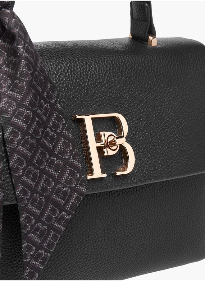 Flora Bella By Shoexpress Womens Textured Satchel Bag With Twist Lock Closure And Scarf Detail  - Image 5