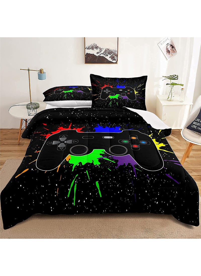 lris Bedding Gaming Bedding Set Twin Size Gamer Comforter Set for Boys Girls Kids Teens Soft Microfiber Colorful Modern Buttons Video Game Bedding Decorative Controller Pattern Design with Pillow Sham  - Image 2