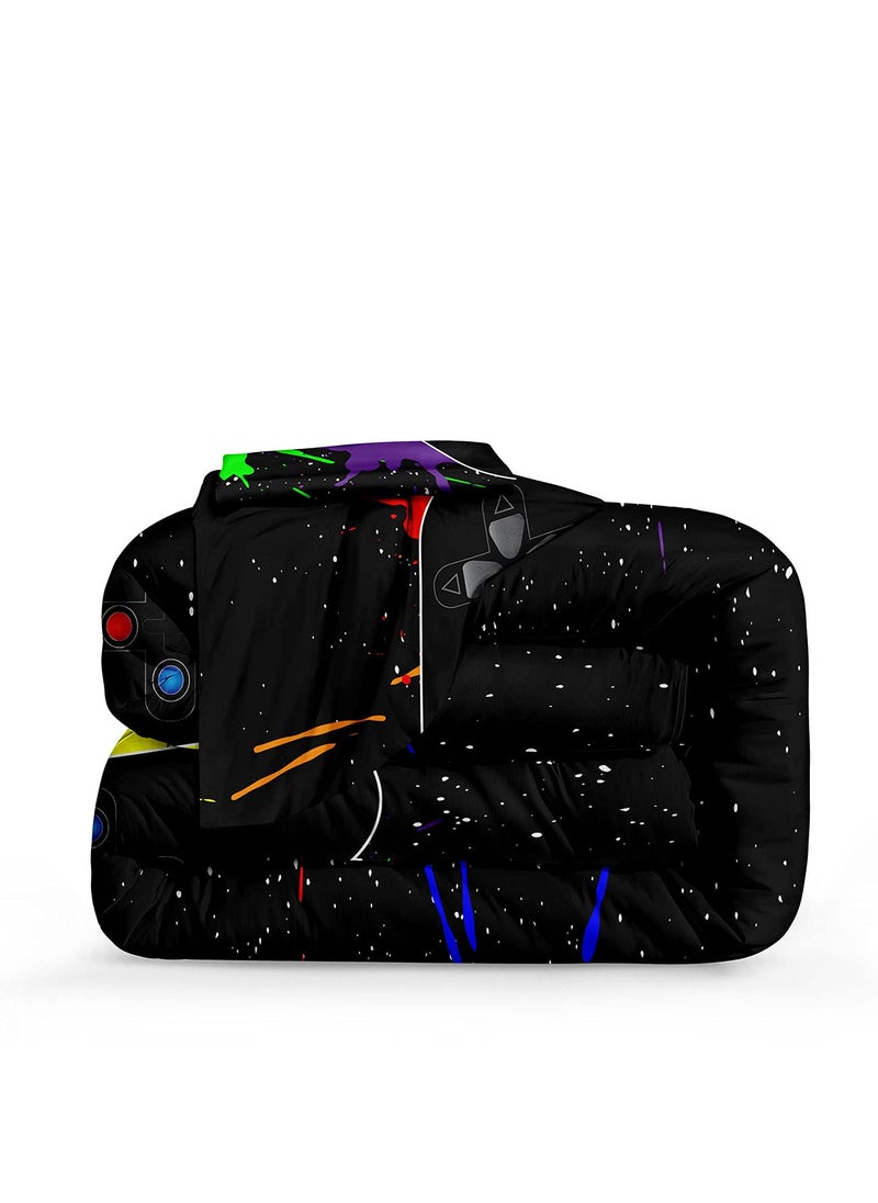 lris Bedding Gaming Bedding Set Twin Size Gamer Comforter Set for Boys Girls Kids Teens Soft Microfiber Colorful Modern Buttons Video Game Bedding Decorative Controller Pattern Design with Pillow Sham  - Image 3